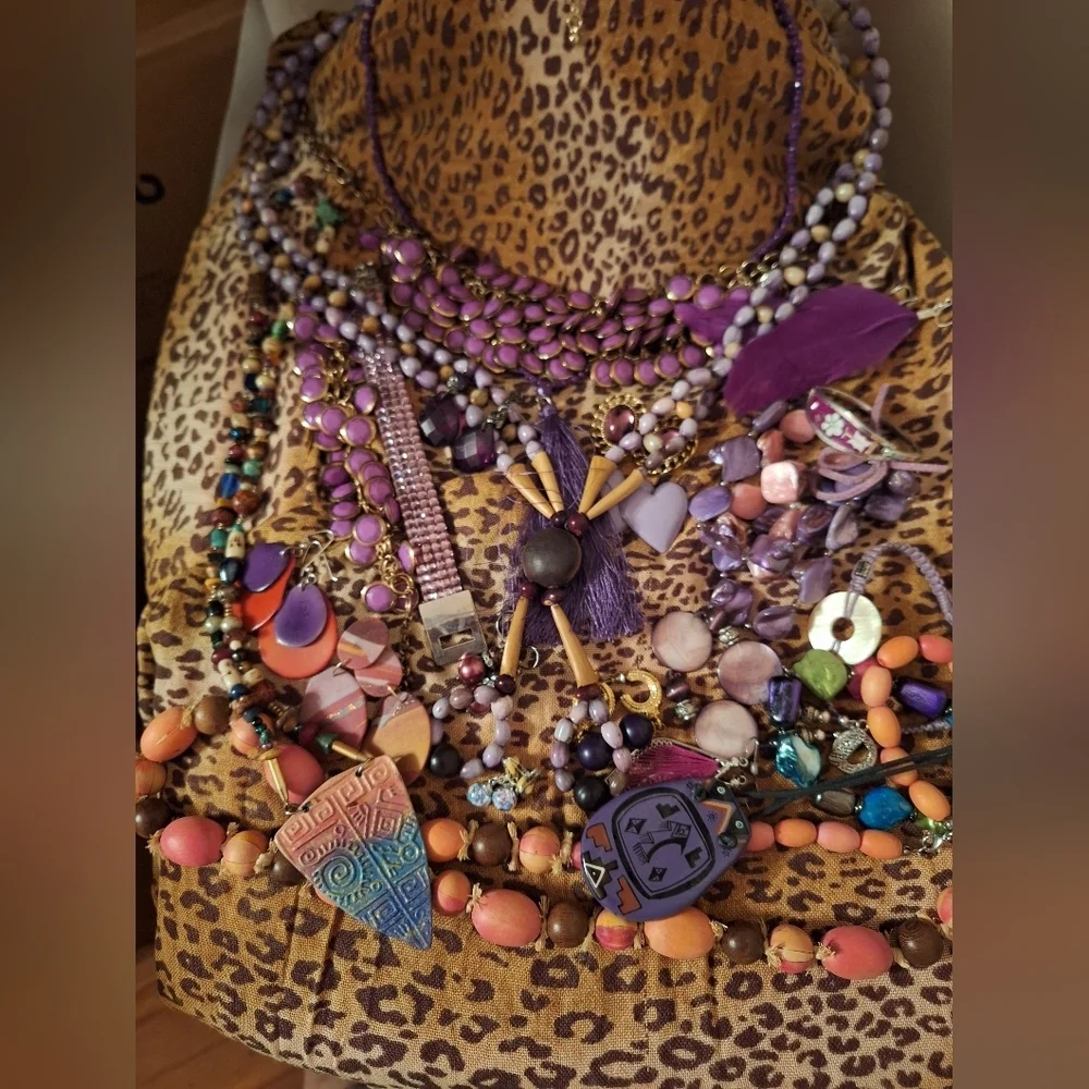 Lavender Purple Toned Boho Gypsy Jewelry Bundle Necklaces Bracelets Earrings 22